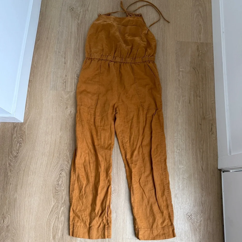 Everlane The Linen Shoestring Jumpsuit Tawny Brown 100% Linen Size S